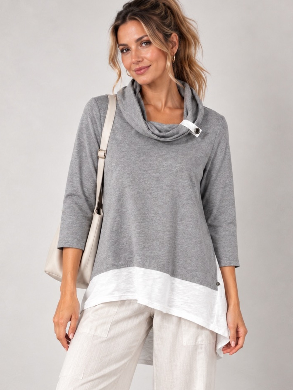 Neon Buddha Cowl-Neck Tunic Top often styled as the "Surf Tunic"